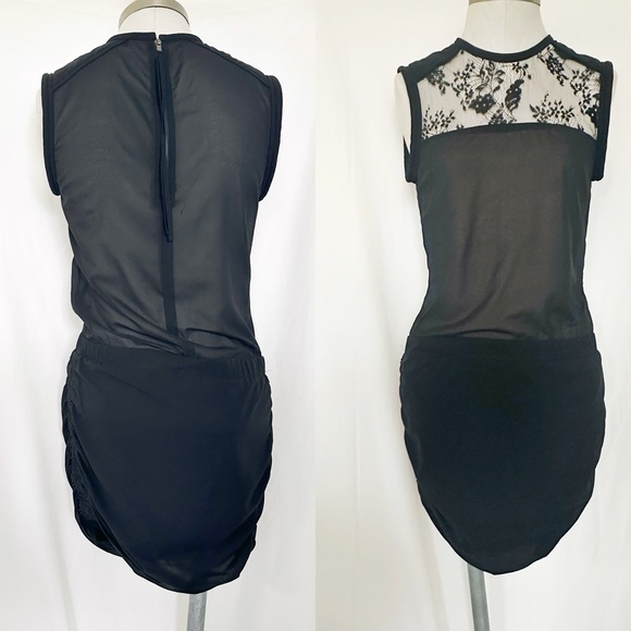 IRO SLEEVELESS BLACK SHEER CHIFFON LACE ZIPPER RUCHED MINI DRESS 36 SMALL - Picture 6 of 7